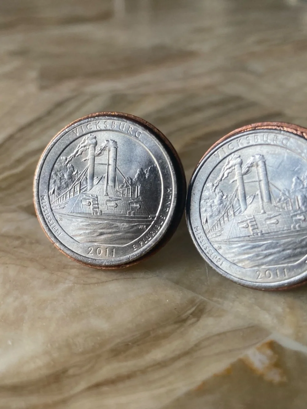 *Handmade 2011 Vicksburg Quarter Coin Cufflinks – Copper Border**